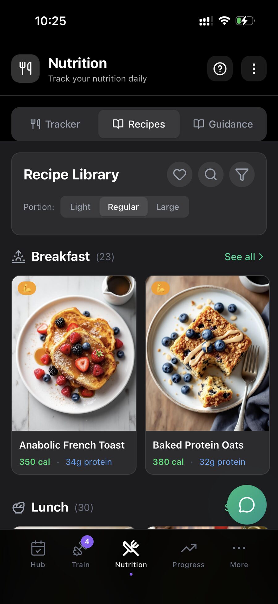 Recipes portioned to your macros, not just calories.